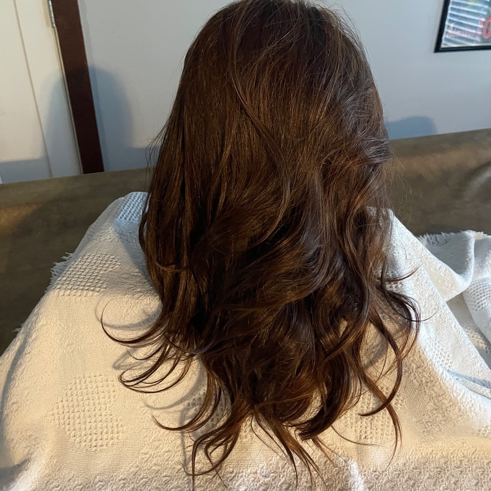 Reddish brown wig with Natural Highlights